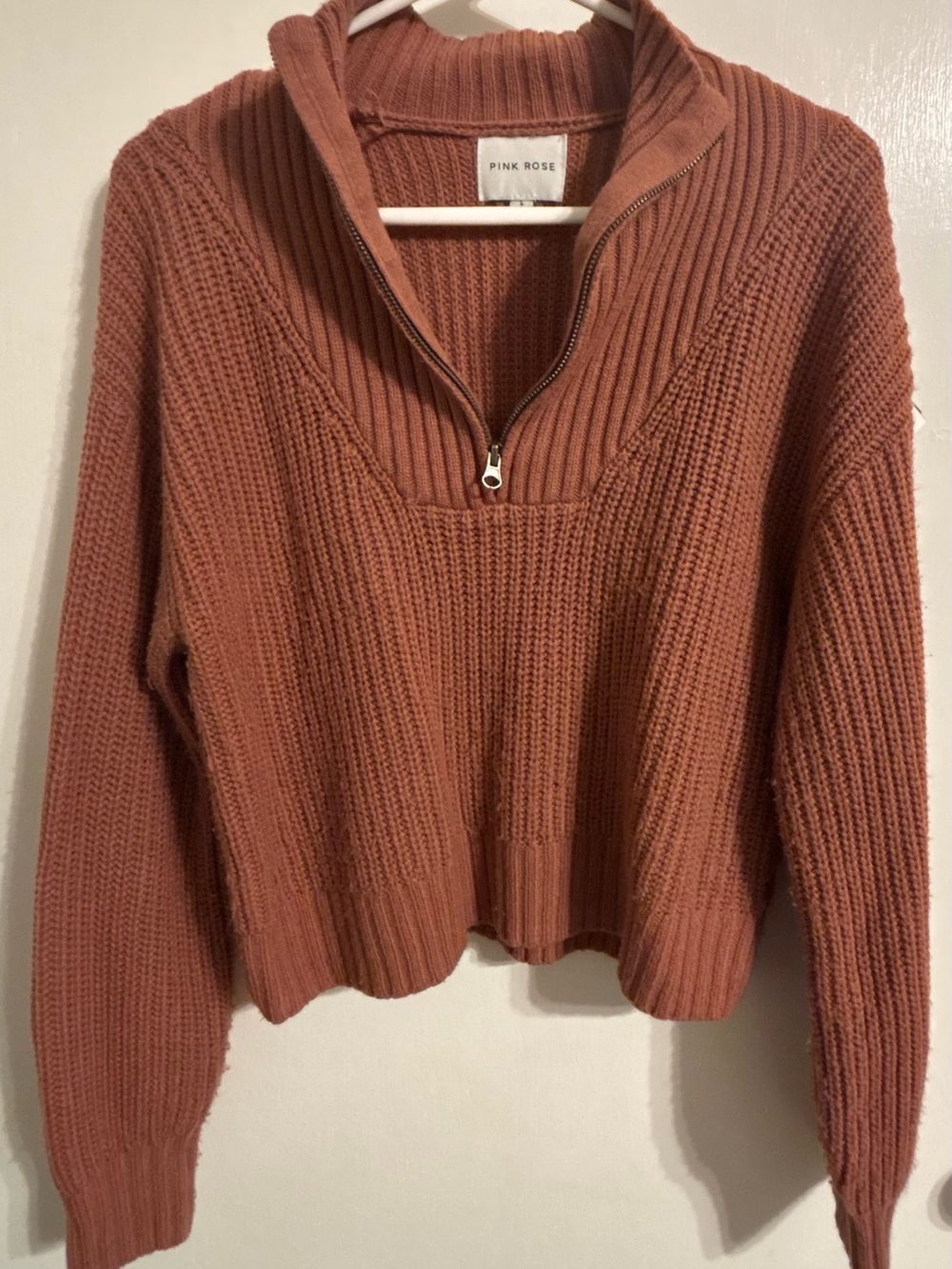 Pink Rose Women's Mauve Zip-Neck Ribbed Sweater